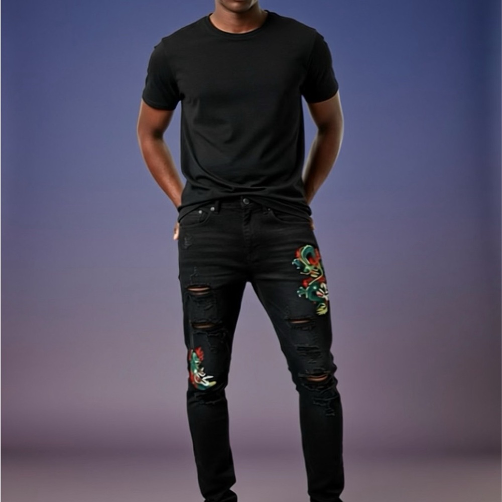 Young & Restless  Black Embroidered Skinny Jeans